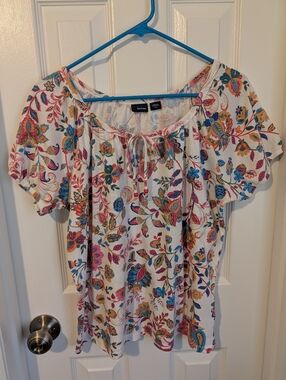 Basic Editions Floral Paisley Peasant Blouse Size M